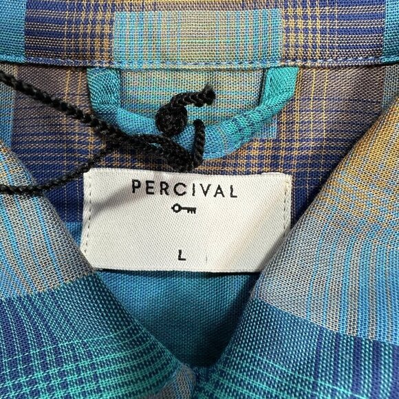NWT Percival Razzle Check Long Sleeve Shirt Organic Cotton Blue Multi Mens Sz L - Picture 8 of 12